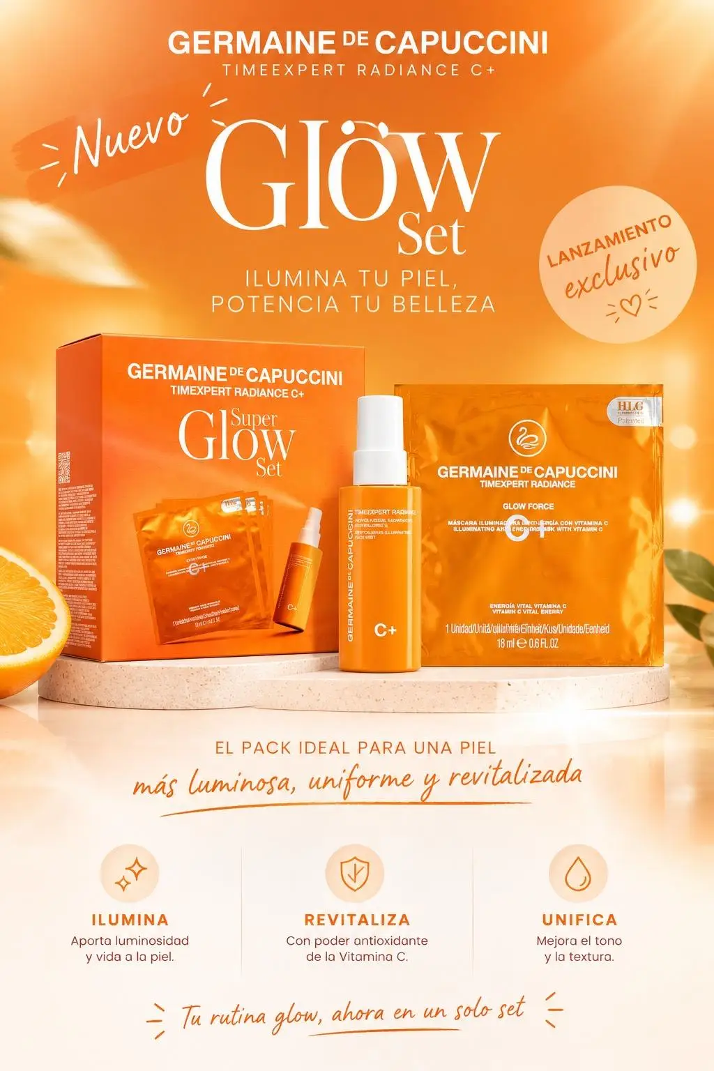 Presentación promocional del Glow Set de Germaine de Capuccini