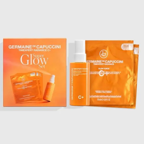 Set con bruma facial iluminadora revitalizante y máscaras Glow Force